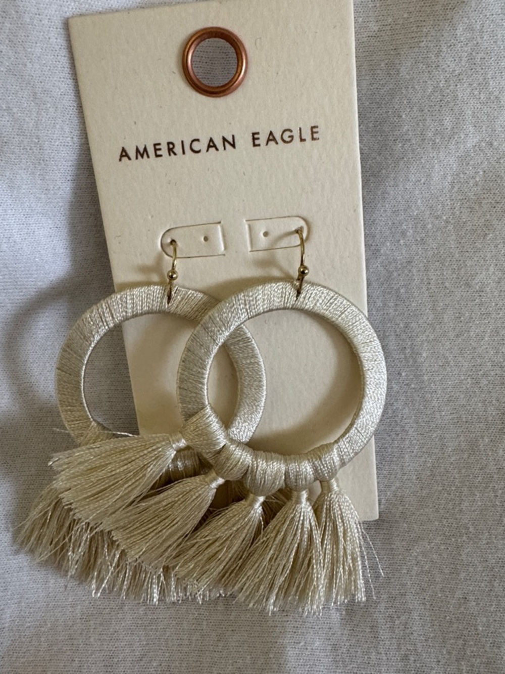 American Eagle Outfitters Cream Tassel Hoop Statement Earrings - Picture 2 of 3
